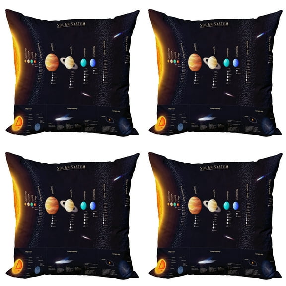 Ambesonne Colorful Throw Pillow Cover 4 Pack, Jupiter Saturn Planet, 16", Multicolor