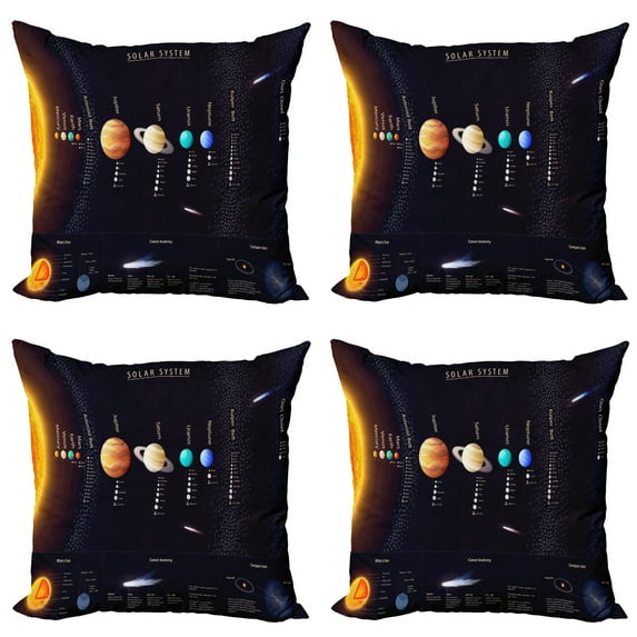 Ambesonne Colorful Throw Pillow Cover 4 Pack, Jupiter Saturn Planet, 18", Multicolor