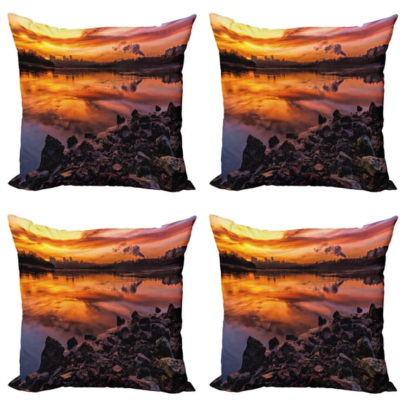 Ambesonne Colorful Throw Pillow Cover 4 Pack, Kansas City Scenery, 18", Multicolor