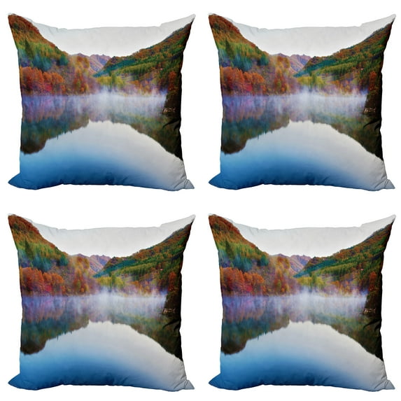Ambesonne Colorful Throw Pillow Cover 4 Pack, Lake Mountain Scenery, 24", Multicolor