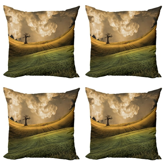 Ambesonne Colorful Throw Pillow Cover 4 Pack, Landscape Sky Tree, 18", Multicolor