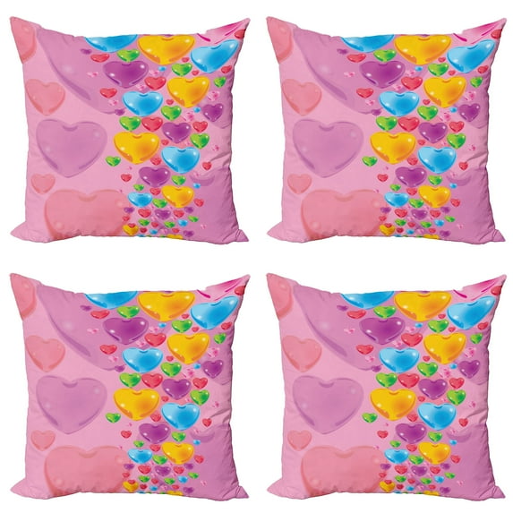 Ambesonne Colorful Throw Pillow Cover 4 Pack, Love Romantic Hearts, 20", Multicolor