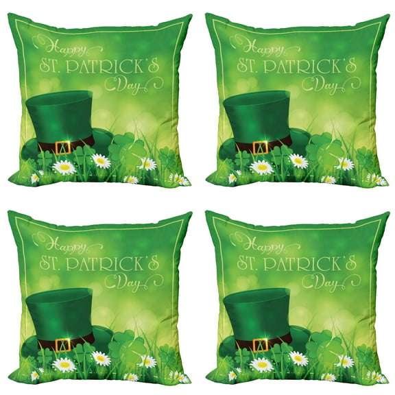 Ambesonne Colorful Throw Pillow Cover 4 Pack, Lucky Shamrock, 16", Green