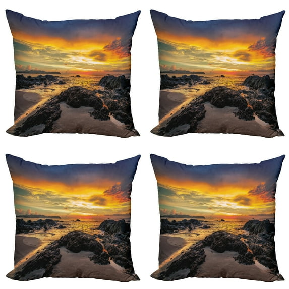 Ambesonne Colorful Throw Pillow Cover 4 Pack, Majestic Sunrise Sky, 20", Blue Orange Cream