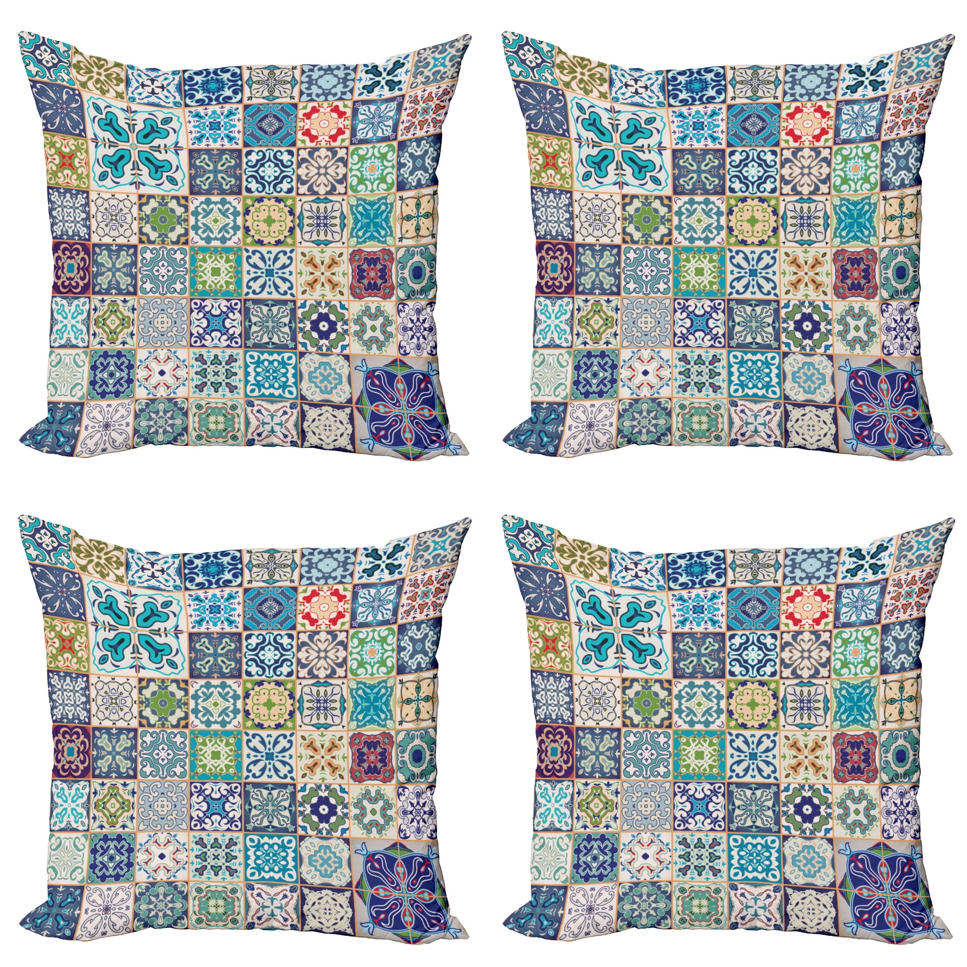 Mediterranean Multicolor Microfiber Square Pillow Covers Set of 4
