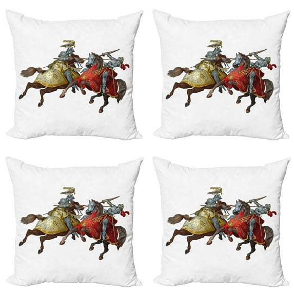 Ambesonne Colorful Throw Pillow Cover 4 Pack, Middle Age Knights, 20", Multicolor