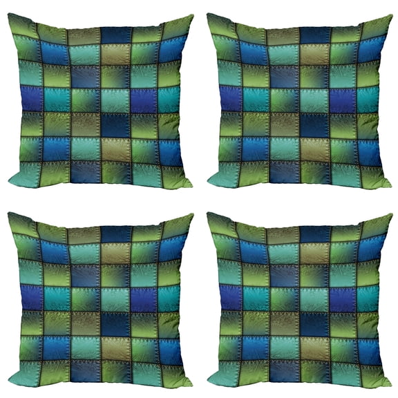 Ambesonne Colorful Throw Pillow Cover 4 Pack, Modern Geometric Bohem, 24", Blue Green