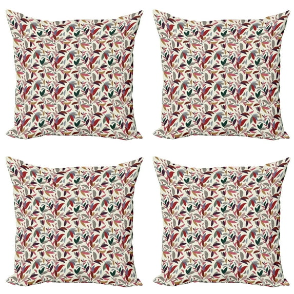 Ambesonne Colorful Throw Pillow Cover 4 Pack, Modern Swirls Leaves, 16", Multicolor