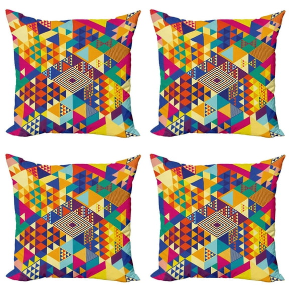 Ambesonne Colorful Throw Pillow Cover 4 Pack, Modern Triangles, 24", Multicolor