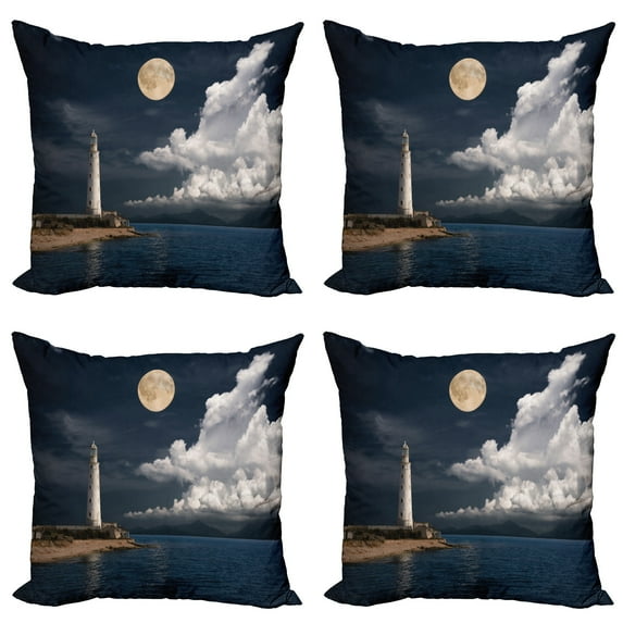 Ambesonne Colorful Throw Pillow Cover 4 Pack, Moonlight Island Sea, 24", Multicolor