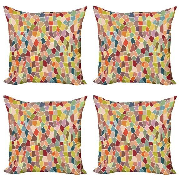 Ambesonne Colorful Throw Pillow Cover 4 Pack, Motley Retro Mosaic, 20", Multicolor