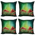 thumbnail image 1 of Ambesonne Colorful Throw Pillow Cover 4 Pack, Mysterious Mushrooms, 20", Sea Green Red Cream, 1 of 6