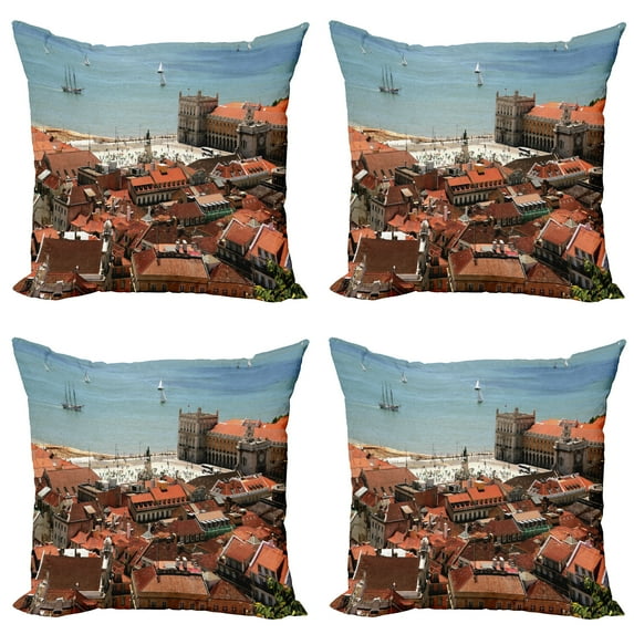 Ambesonne Colorful Throw Pillow Cover 4 Pack, Nostalgic Lisbon City, 24", Multicolor