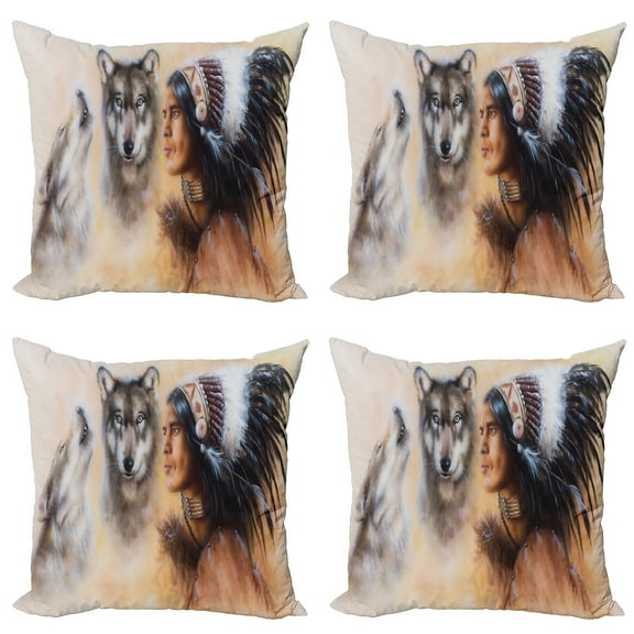 Ambesonne Colorful Throw Pillow Cover 4 Pack, Old Feather, 24", Multicolor