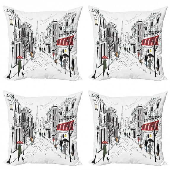Ambesonne Colorful Throw Pillow Cover 4 Pack, Paris Eiffel Tower, 20", Multicolor