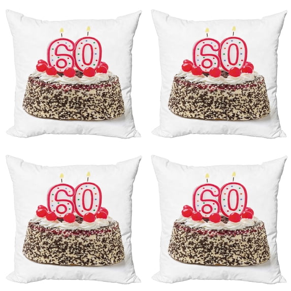 Ambesonne Colorful Throw Pillow Cover 4 Pack, Party Cake Candle, 24", Multicolor