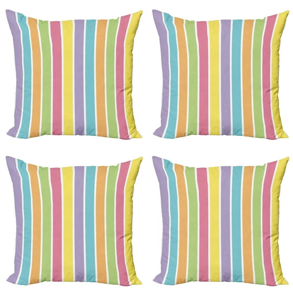 Ambesonne Colorful Throw Pillow Cover 4 Pack, Pastel Summer Funky, 16", Multicolor
