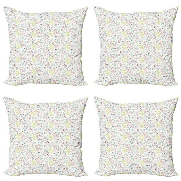 Ambesonne Colorful Throw Pillow Cover 4 Pack, Pastel Toned Mushrooms, 16", Multicolor