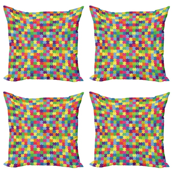 Ambesonne Colorful Throw Pillow Cover 4 Pack, Patchwork Game Piece, 24", Multicolor