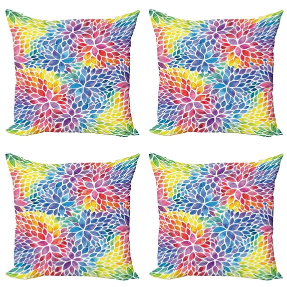 Ambesonne Colorful Throw Pillow Cover 4 Pack, Rainbow Colored Leaves, 18", Multicolor