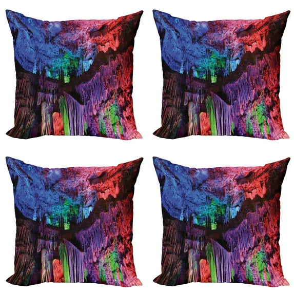 Ambesonne Colorful Throw Pillow Cover 4 Pack, Rainbow Colored Rock, 20", Multicolor