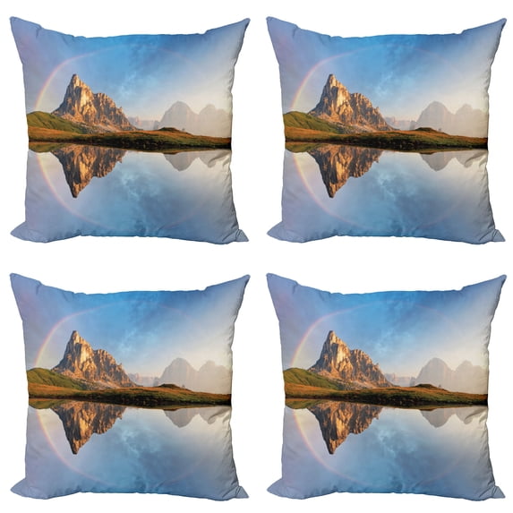 Ambesonne Colorful Throw Pillow Cover 4 Pack, Rainbow over Mountain, 16", Multicolor