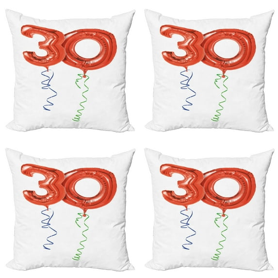 Ambesonne Colorful Throw Pillow Cover 4 Pack, Red Balloons Ribbons, 24", Red Blue Green
