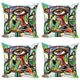 thumbnail image 1 of Ambesonne Colorful Throw Pillow Cover 4 Pack, Retro Doodle Birds, 16", Multicolor, 1 of 7