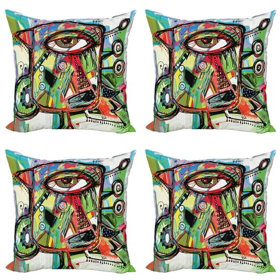 Ambesonne Colorful Throw Pillow Cover 4 Pack, Retro Doodle Birds, 20", Multicolor