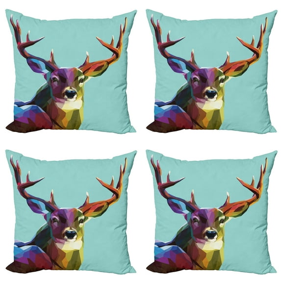Ambesonne Colorful Throw Pillow Cover 4 Pack, Retro Low Poly Deer, 18", Multicolor
