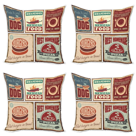 Ambesonne Colorful Throw Pillow Cover 4 Pack, Retro Mexican Tin Sign, 20", Multicolor