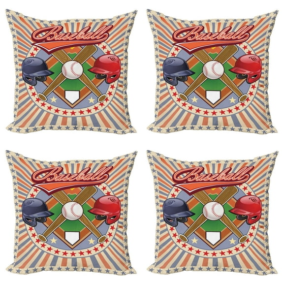 Ambesonne Colorful Throw Pillow Cover 4 Pack, Retro Pop Art Baseball, 18", Multicolor