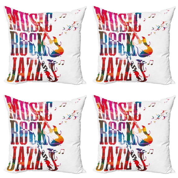 Ambesonne Colorful Throw Pillow Cover 4 Pack, Rock Jazz Lettering, 18", Multicolor