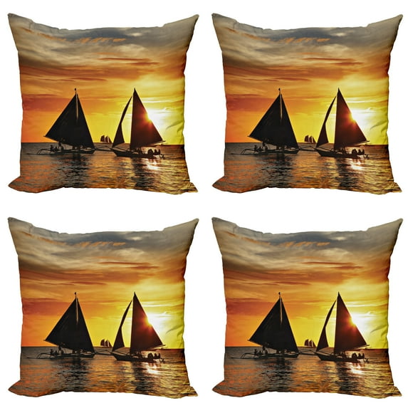 Ambesonne Colorful Throw Pillow Cover 4 Pack, Romantic Sunset Sail, 24", Marigold Dark Orange