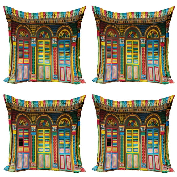 Ambesonne Colorful Throw Pillow Cover 4 Pack, Scenes from Singapore, 24", Multicolor