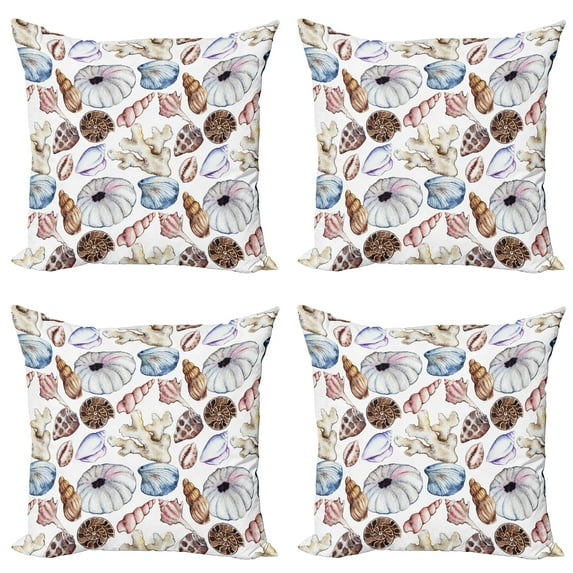Ambesonne Colorful Throw Pillow Cover 4 Pack, Seashell Coral Reef, 24", Multicolor