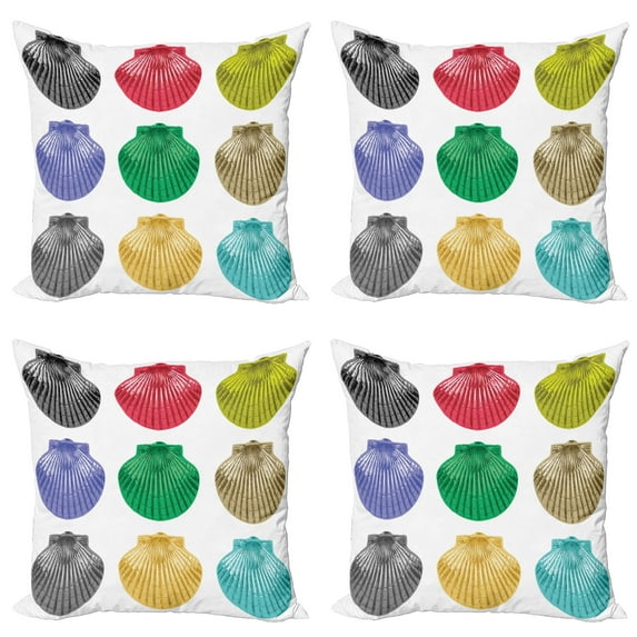 Ambesonne Colorful Throw Pillow Cover 4 Pack, Seashells Composition, 18", Multicolor