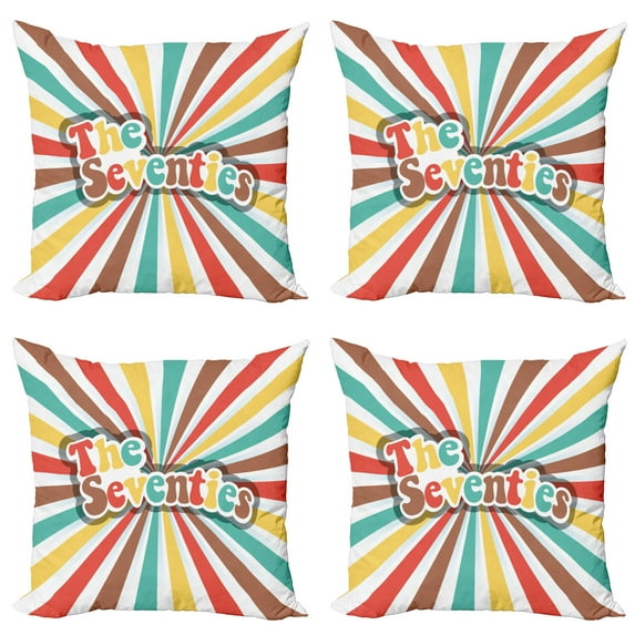 Ambesonne Colorful Throw Pillow Cover 4 Pack, Seventies Retro, 18", Multicolor