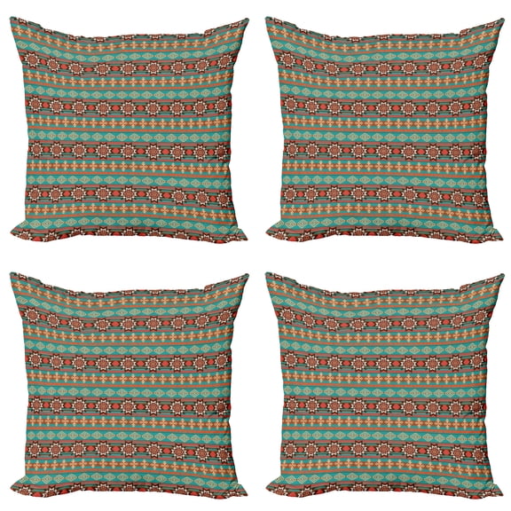 Ambesonne Colorful Throw Pillow Cover 4 Pack, Sign Motif, 24", Coral Teal and Brown
