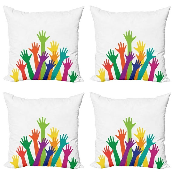 Ambesonne Colorful Throw Pillow Cover 4 Pack, Silhouette of Hands, 20", Multicolor