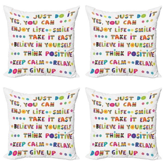 Ambesonne Colorful Throw Pillow Cover 4 Pack, Slogans, 16", Multicolor