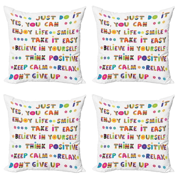 Ambesonne Colorful Throw Pillow Cover 4 Pack, Slogans, 18", Multicolor