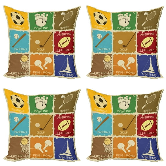 Ambesonne Colorful Throw Pillow Cover 4 Pack, Sports Art, 20", Multicolor