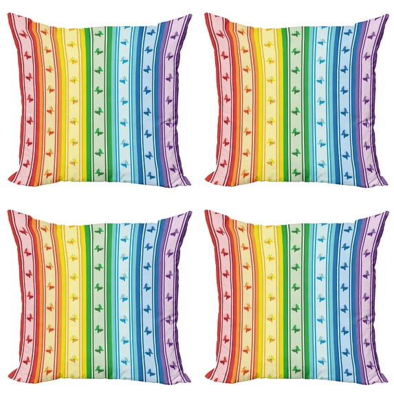 Ambesonne Colorful Throw Pillow Cover 4 Pack, Stripe Rainbow Pattern, 18", Multicolor