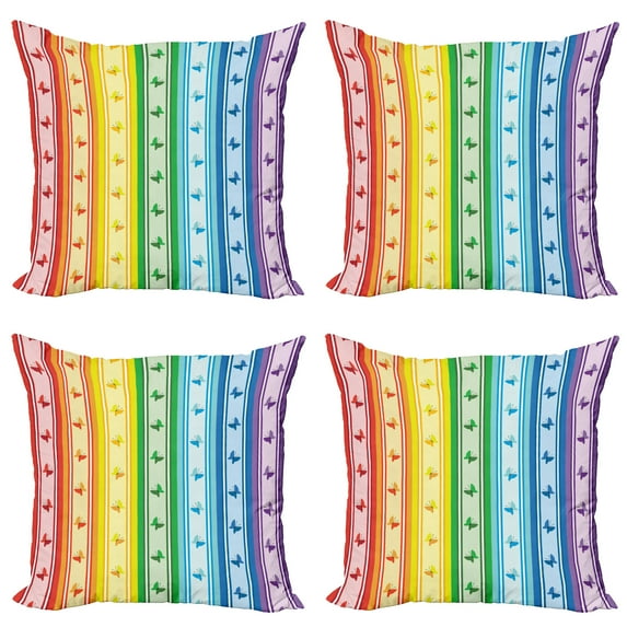 Ambesonne Colorful Throw Pillow Cover 4 Pack, Stripe Rainbow Pattern, 20", Multicolor