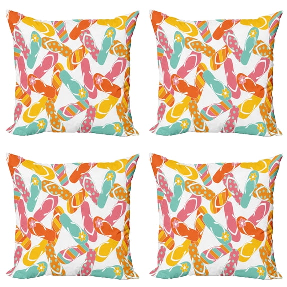 Ambesonne Colorful Throw Pillow Cover 4 Pack, Summer Holiday Sandals, 16", Multicolor