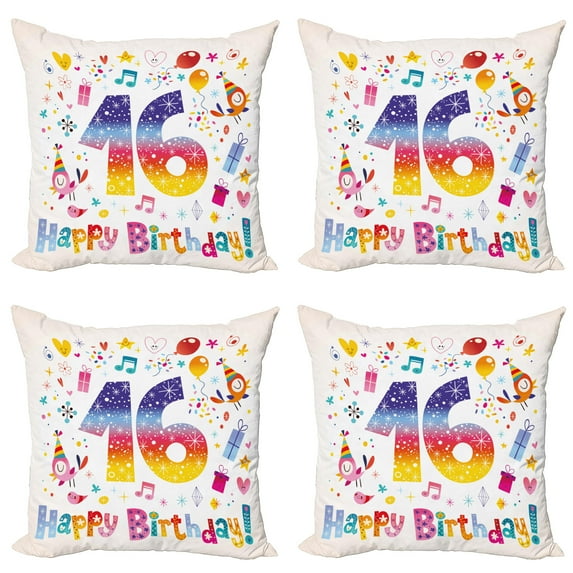 Ambesonne Colorful Throw Pillow Cover 4 Pack, Teen Celebration, 24", Multicolor