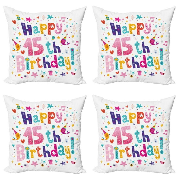 Ambesonne Colorful Throw Pillow Cover 4 Pack, Teenage Girl Birthday, 24", Multicolor