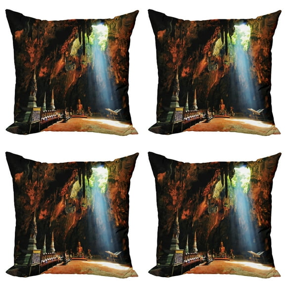 Ambesonne Colorful Throw Pillow Cover 4 Pack, Tham Khao Luang Cave, 20", Multicolor