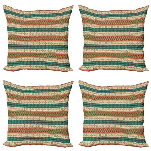 Ambesonne Colorful Throw Pillow Cover 4 Pack, Tile, 16", Coral Teal Beige